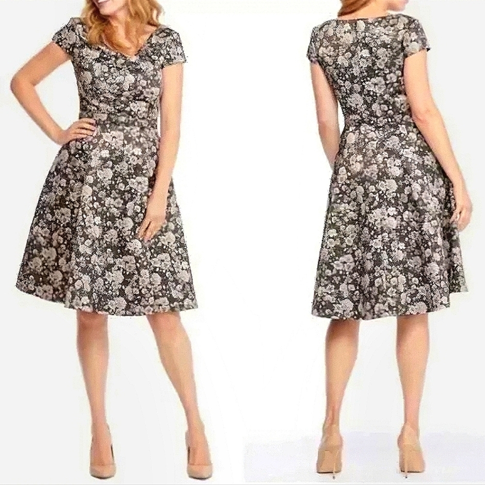 Gorgeous GAL MEETS GLAM Size 8 Elle Duchess Satin Cocktail Dress Floral Prints - Picture 11 of 11